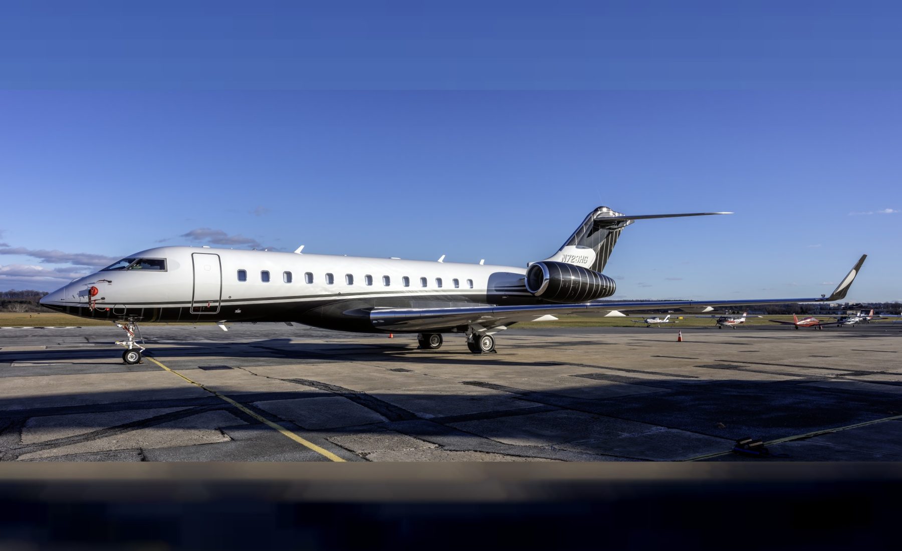 Bombardier Global 6000 parked on ramp at Frederick Municipal Airport